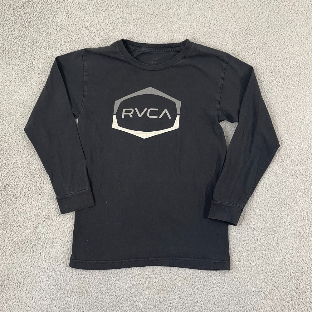 RVCA Shirt Men S Black Skate Knit Graphic Logo Crew Neck Long Sleeve